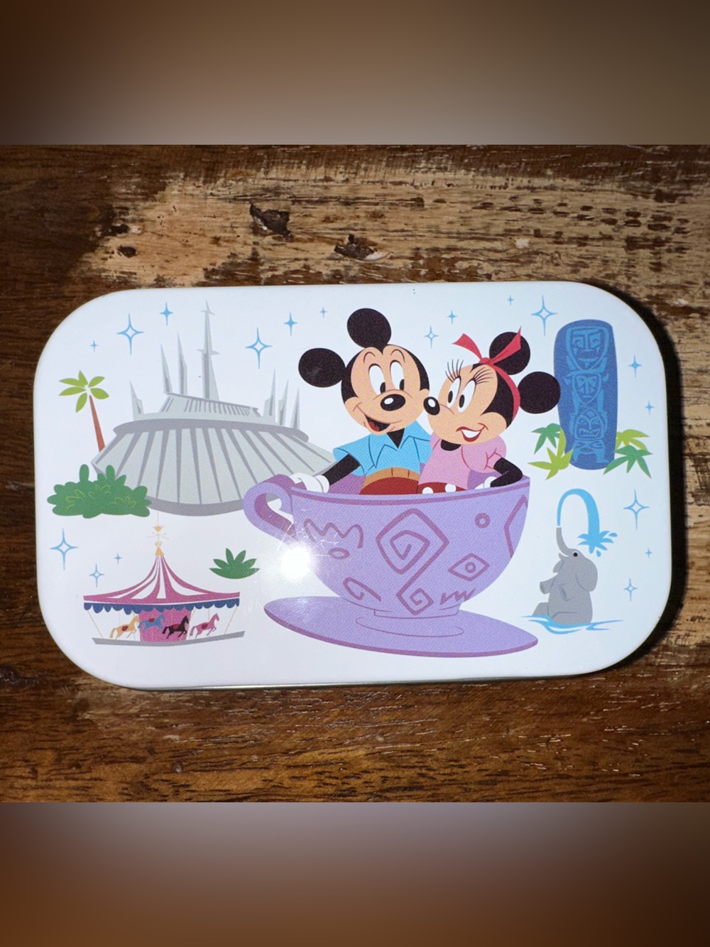 Rare Disney Parks Retro Art Metal Tin Box - Mickey & Minnie Teacup